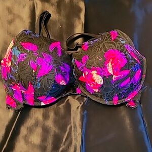 Pink victorias secret push up date bra purple blue floral lace 36D
